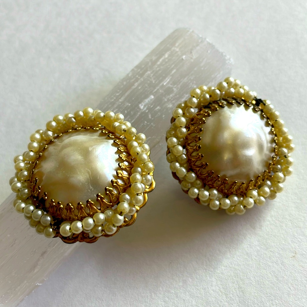 Vintage 1940's Unsigned Miriam Haskel Faux Pearl Clip Back Earrings